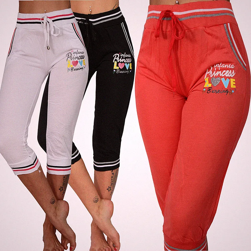 Hose Capri Jogging Sport 3/4 Leichte Princess Love Fitness Taschen Herz Glitzer