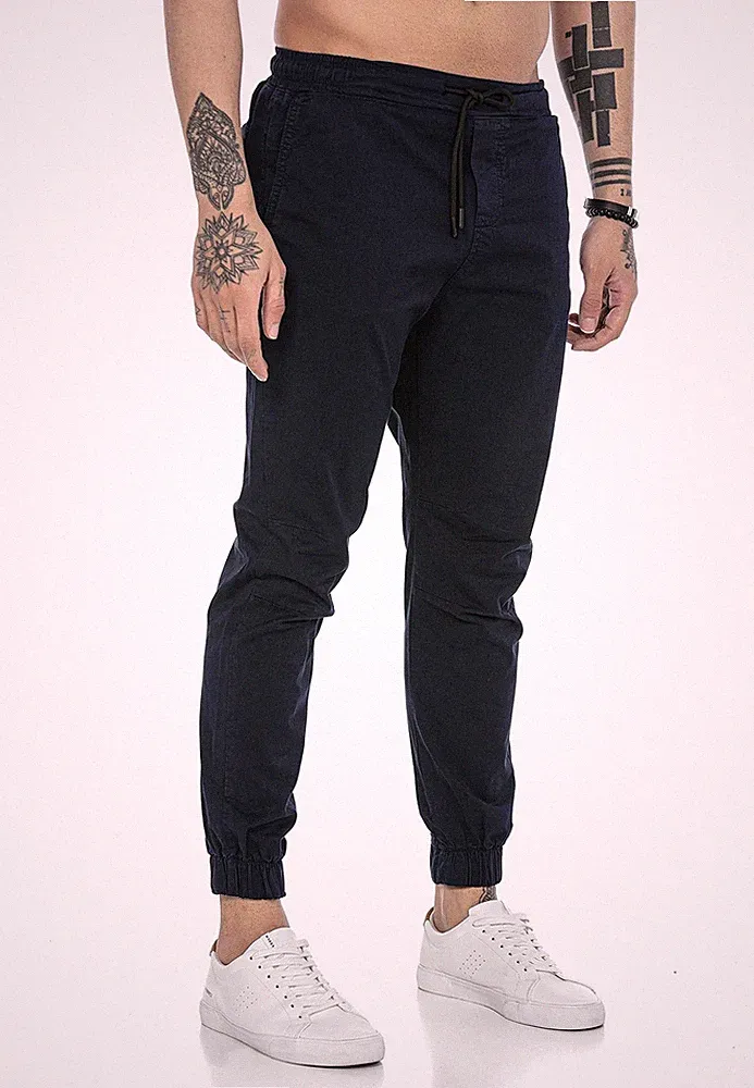 Hose Herren Freizeithose Jogger Chino Baumwolle Gummibund Blau S