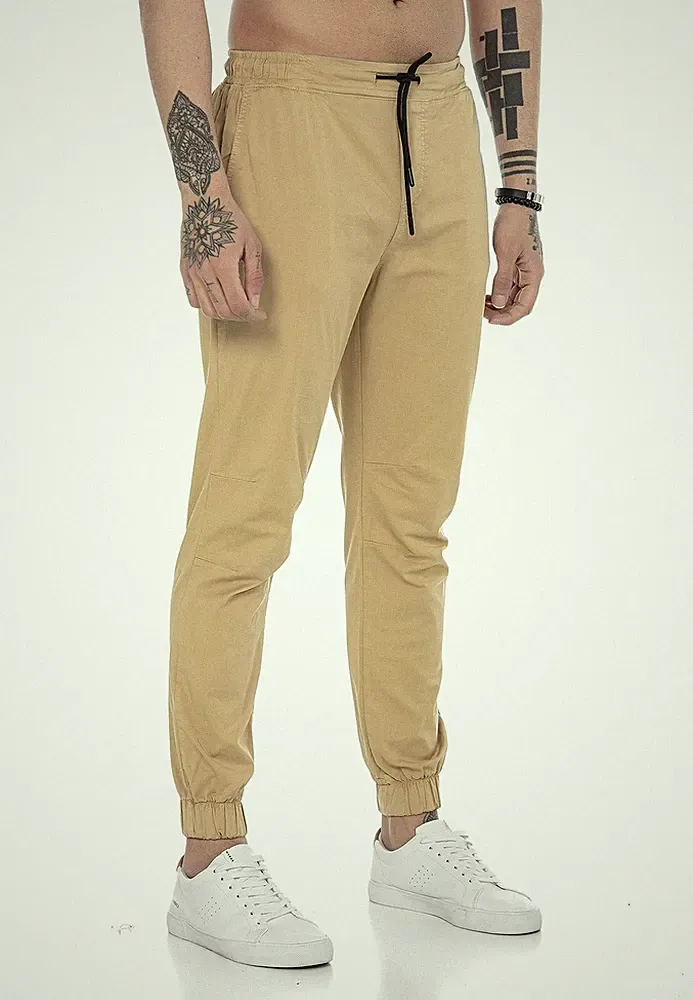 Hose Herren Freizeithose Jogger Chino Baumwolle Gummibund Braun S