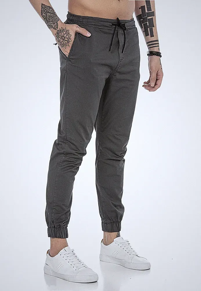 Hose Herren Freizeithose Jogger Chino Baumwolle Gummibund Grau S