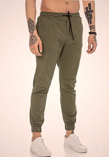 Hose Herren Freizeithose Jogger Chino Baumwolle Gummibund Grün S