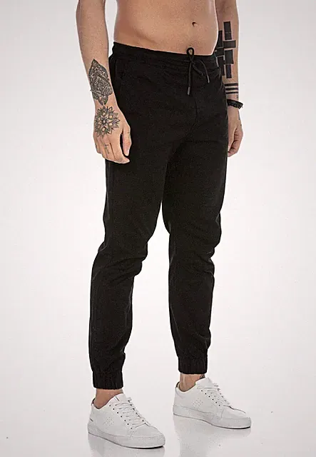 Hose Herren Freizeithose Jogger Chino Baumwolle Gummibund Schwarz S
