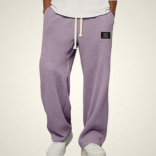 Hose Herren Gerade geschnitten Elastischer Bund Kordelzug Jogginghose mit Tasche