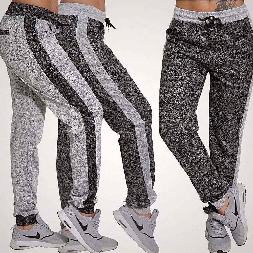Hose Jogging meliert Trainingshose Sporthose Streifen Fitness Zier Tasche lang