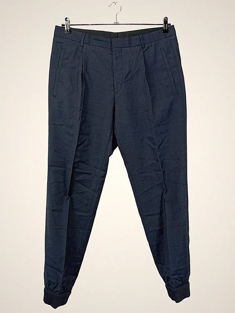 HUGO BOSS Herren Jogginghose Blau Gr. 48 M Wolle Casual Bündchen