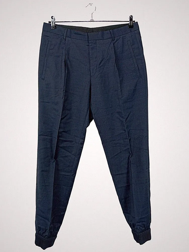 HUGO BOSS Herren Jogginghose Blau Gr. 48 M Wolle Casual Bündchen