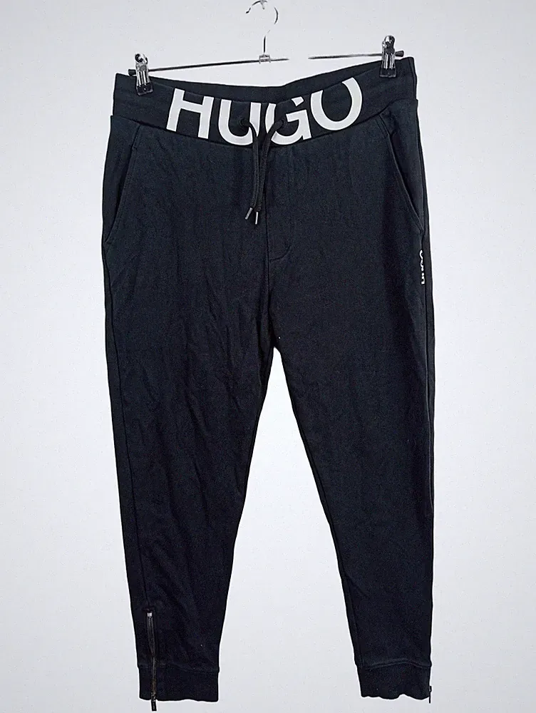 HUGO BOSS Herren Jogginghose Schwarz Gr. 50 L Logo-Bund Reißverschluss