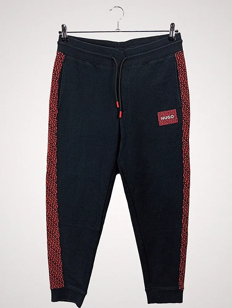HUGO BOSS Jogginghose Herren Gr. 50 L Schwarz Rot Sweatpants Logo