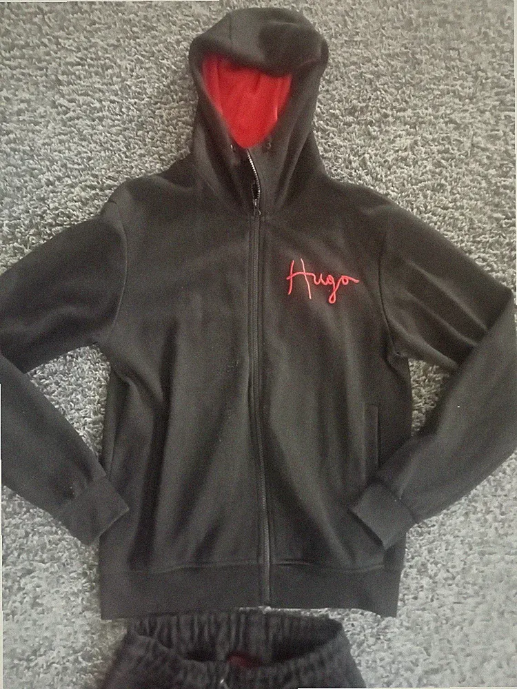 HUGO Herren Trainingsanzug 2-teilig S Schwarz/Rot Kapuzenjacke+Hose tapered