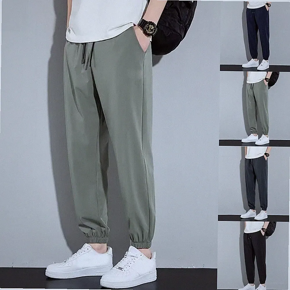 Ice Silk Jogginghose Herren Sweatpants Gummibund Loose Fit Übergröße Einfarbi