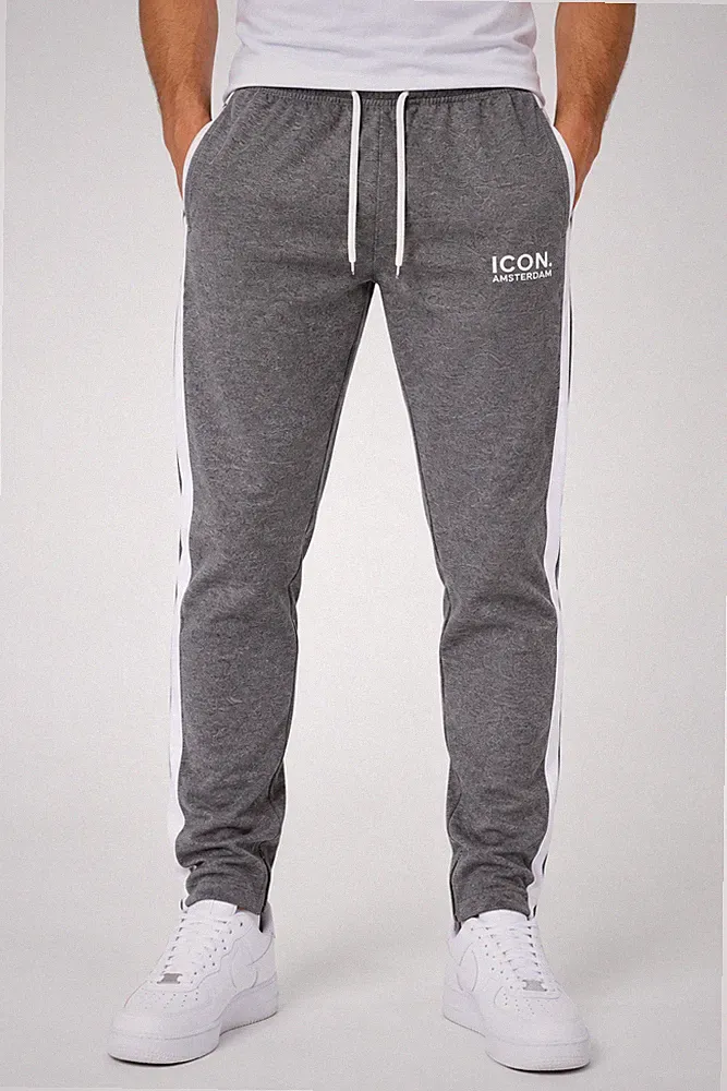 ICON Amsterdam Herren Jogginghose Grau Weiß Gr. L – Slim Fit Trainingshose