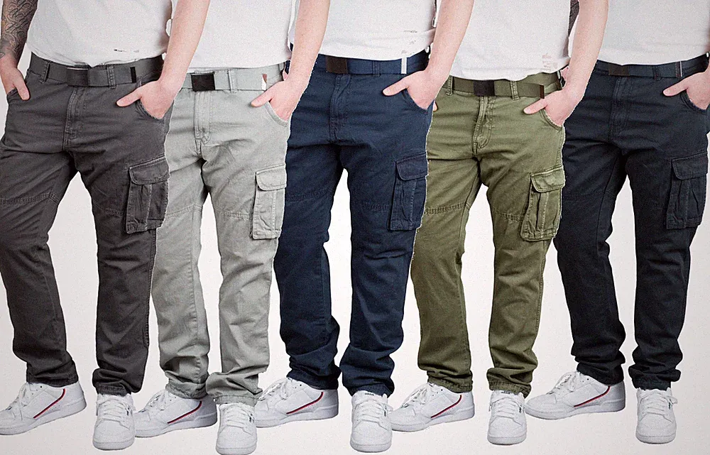 Indicode Herren Cargohose Rocky mit Gürtel Cargo Hose Freizeithose Outdoorhose