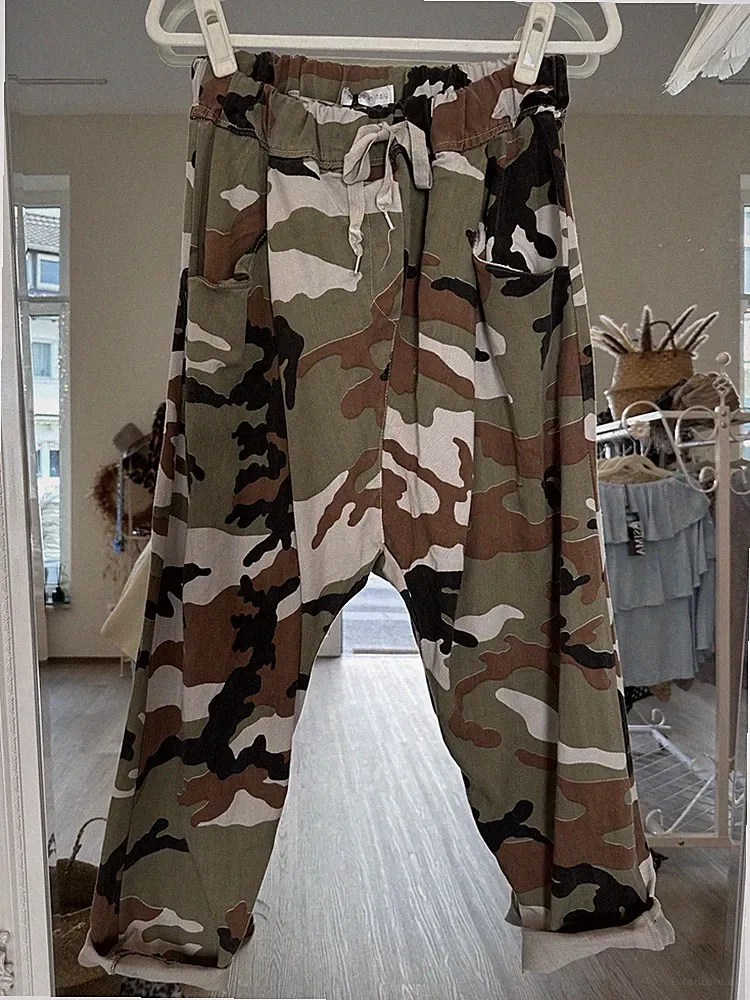 Italy Damen Baggy Jogginghose Camouflage Hose 38-44 Beige Khaki Braun Schwarz
