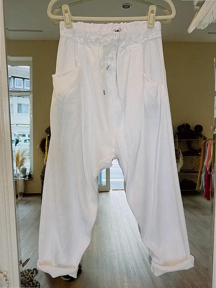 Italy Damen Baggy Jogginghose Hose 38-44 Weiß