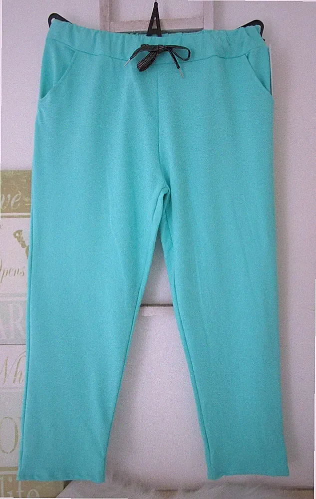 Italy Damen Jogging Sweat Hose Jogpants Uni Freizeit Türkis One-Size 46 48 50