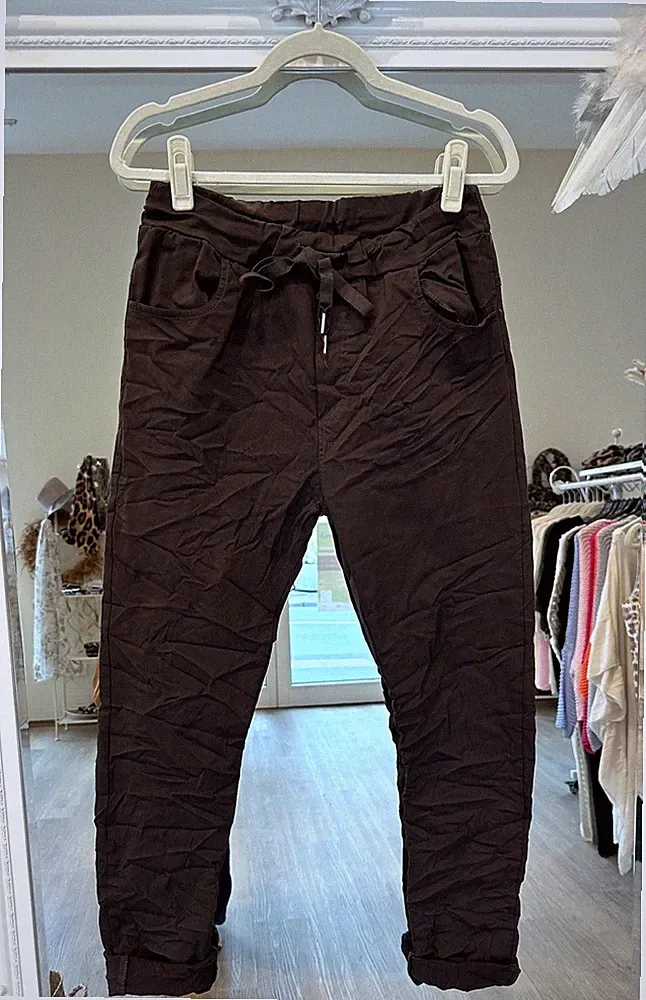 Italy Damen Jogpants Jogginghose Basic Hose Stretch 36-42/44 Braun Dunkelbraun