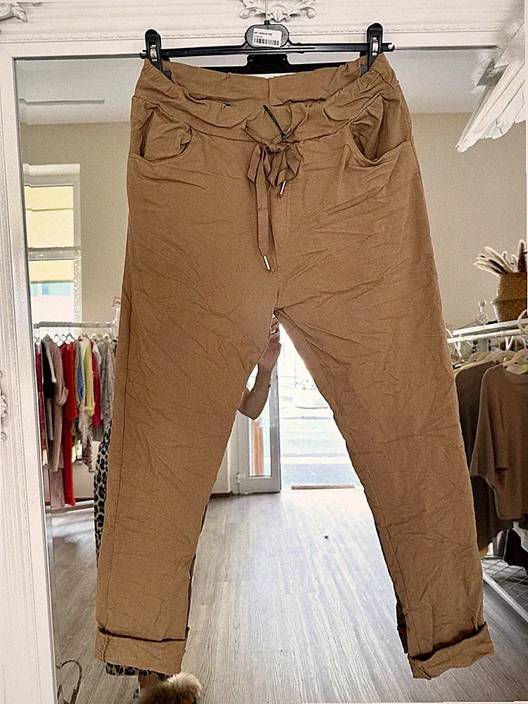Italy Damen Jogpants Jogginghose Basic Hose Stretch 36-42 Camel