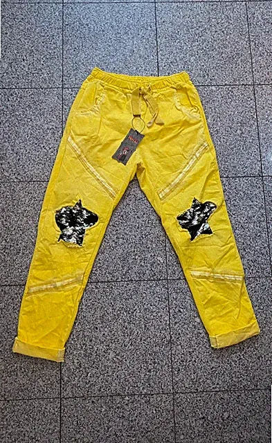 ITALY Damenhose Jogging Joggingpants Baggy Pailetten Hose Stern 34-kl44 gelb H5