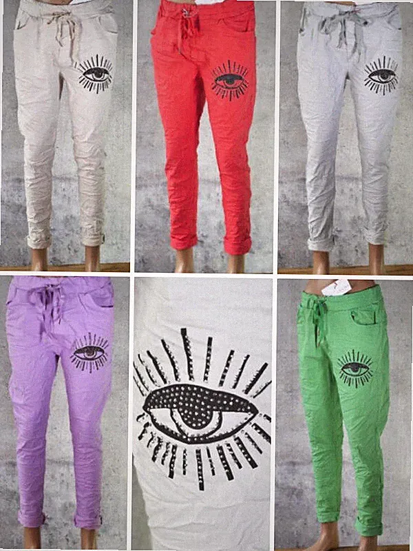 ♥️Italy Jogpants Jogger Chino Auge Glitzer Baggy Jogging Hose Stretch 38 40 *723