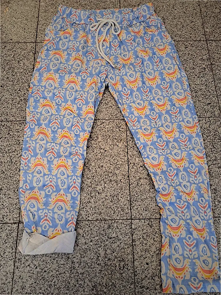ITALY STYLE Damenhose Jogging Hose hellblau weiss Joggingpants Baggy 34-kl42 H11
