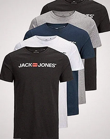 Jack & Jones 5er-Pack T-Shirt Set Herren Slim Fit Logo Print Shirt kurzarm