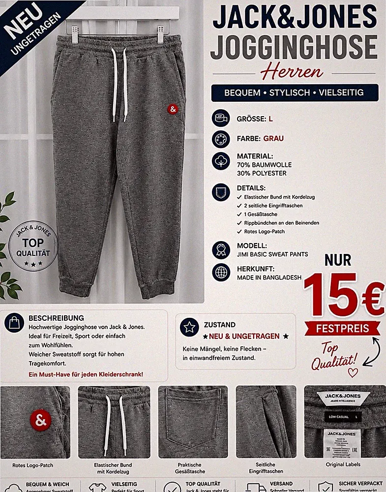 JACK & JONES Herren Jogginghose Grau L JIMI Basic Sweat Pants Zugband