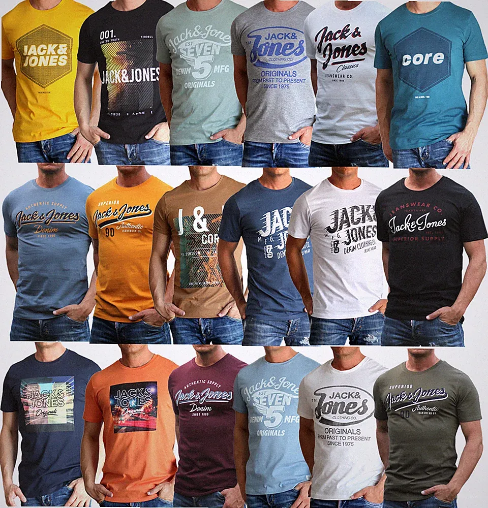 Jack & Jones Herren T-Shirt Regular oder Slim Fit Rundhals Print Shirt kurz