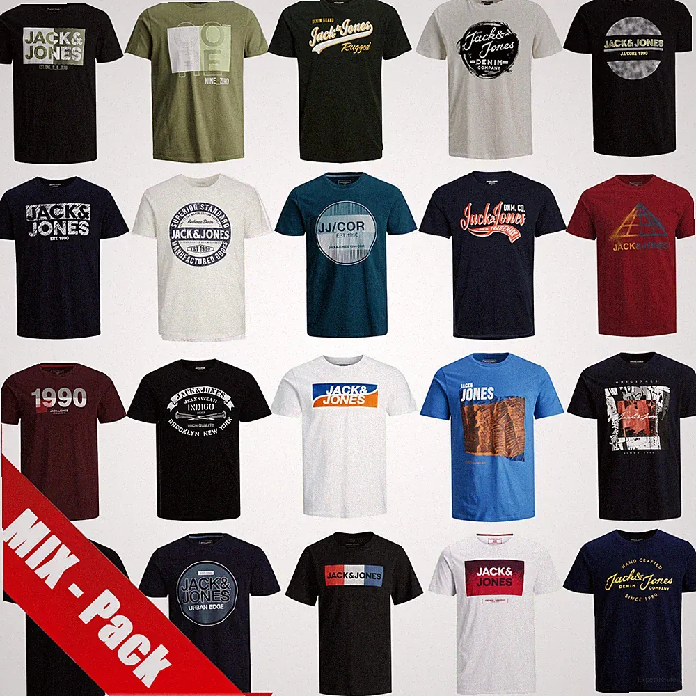 Jack Jones T-Shirt Herren Rundhals Shirt Party 3er 6er 9er MIX Männer Marken Wow