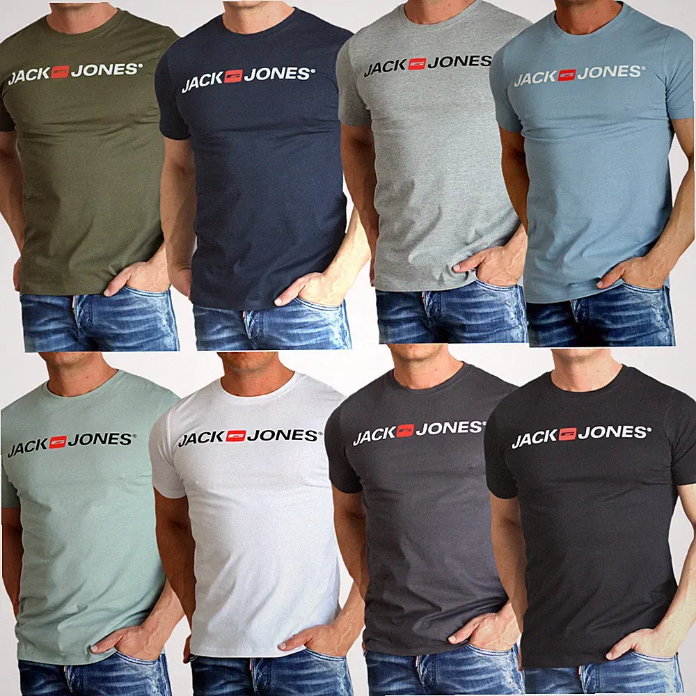 Jack & Jones T-Shirt Herren Slim Fit Basic Logo Print Shirt kurzarm O-Neck