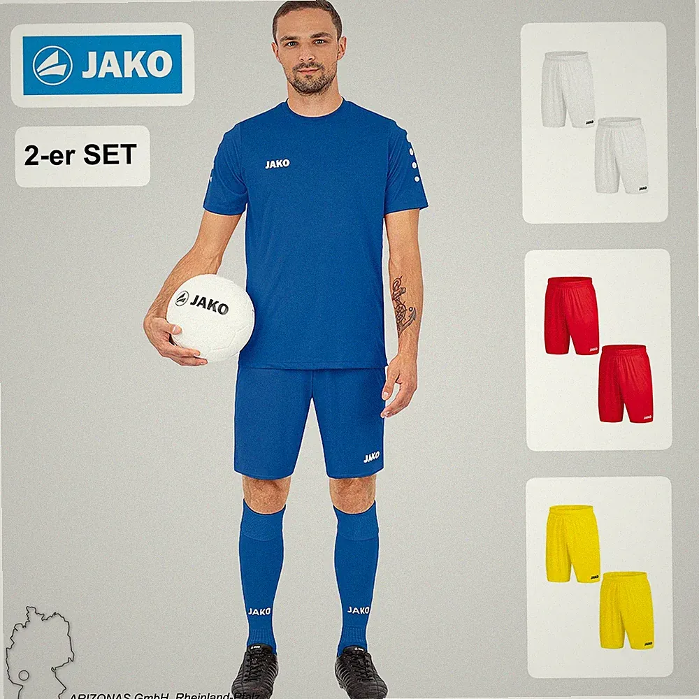 JAKO Herren Sporthose 2er-Set kurz Elastischer Bund Kordelzug Atmungsaktiv