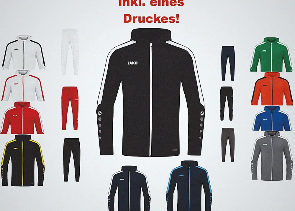 JAKO Jogginganzug Power Hoodiejacke&Hose Herren inkl.einem Druck S-4XL 6823/6523