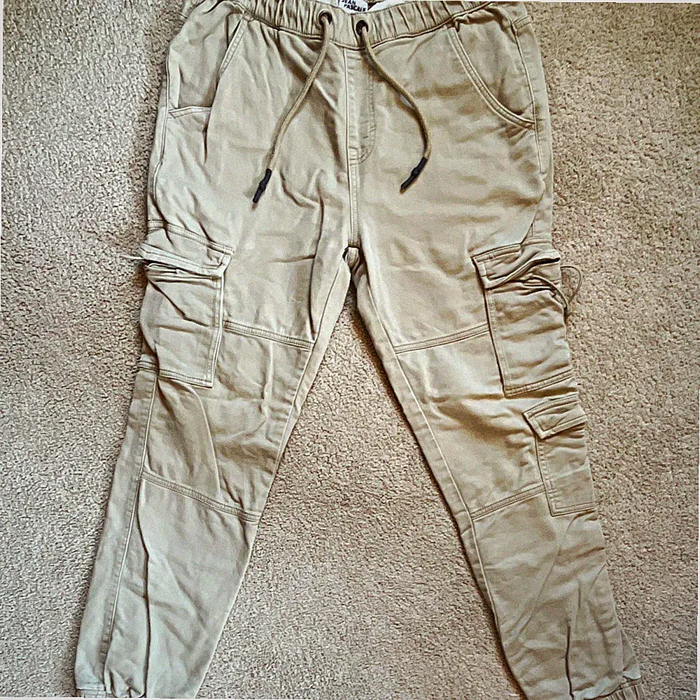 jean pascal Herren Cargo-Jogginghose Beige S 70 cm elastischer Bund Taschen