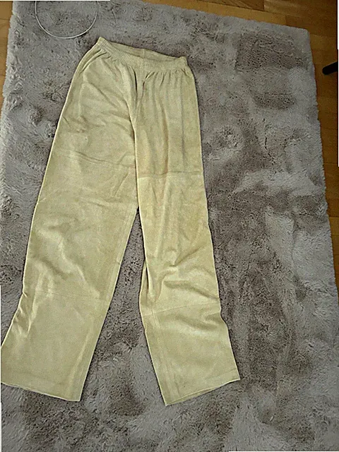 JOBIS Damen Wildledern Hose Gr 36 Beige uni gerades Bein elastischer Bund Tasche