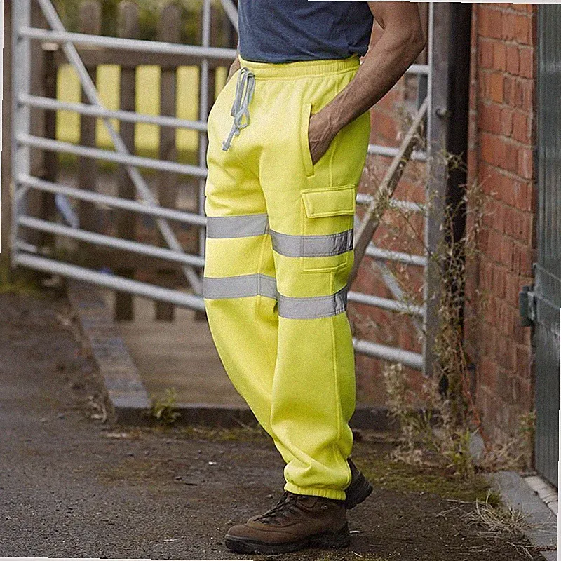 Jogging Herren Hi Viz Vis Hose Sicherheit Fleece Jogginghose Utility Arbeitshose