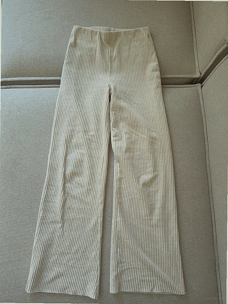 Jogging Hose Rippstruktur Damen creme Flare Gr. 34
