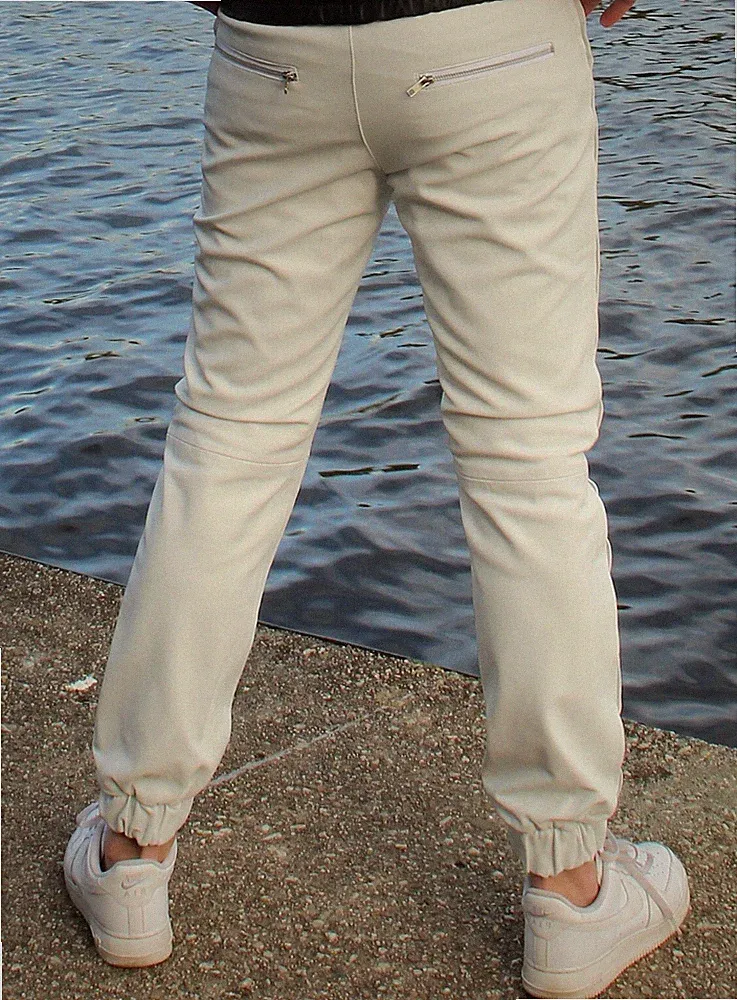 Jogginghose als Lederhose ECHT-Leder Seitenstreifen für den Mann