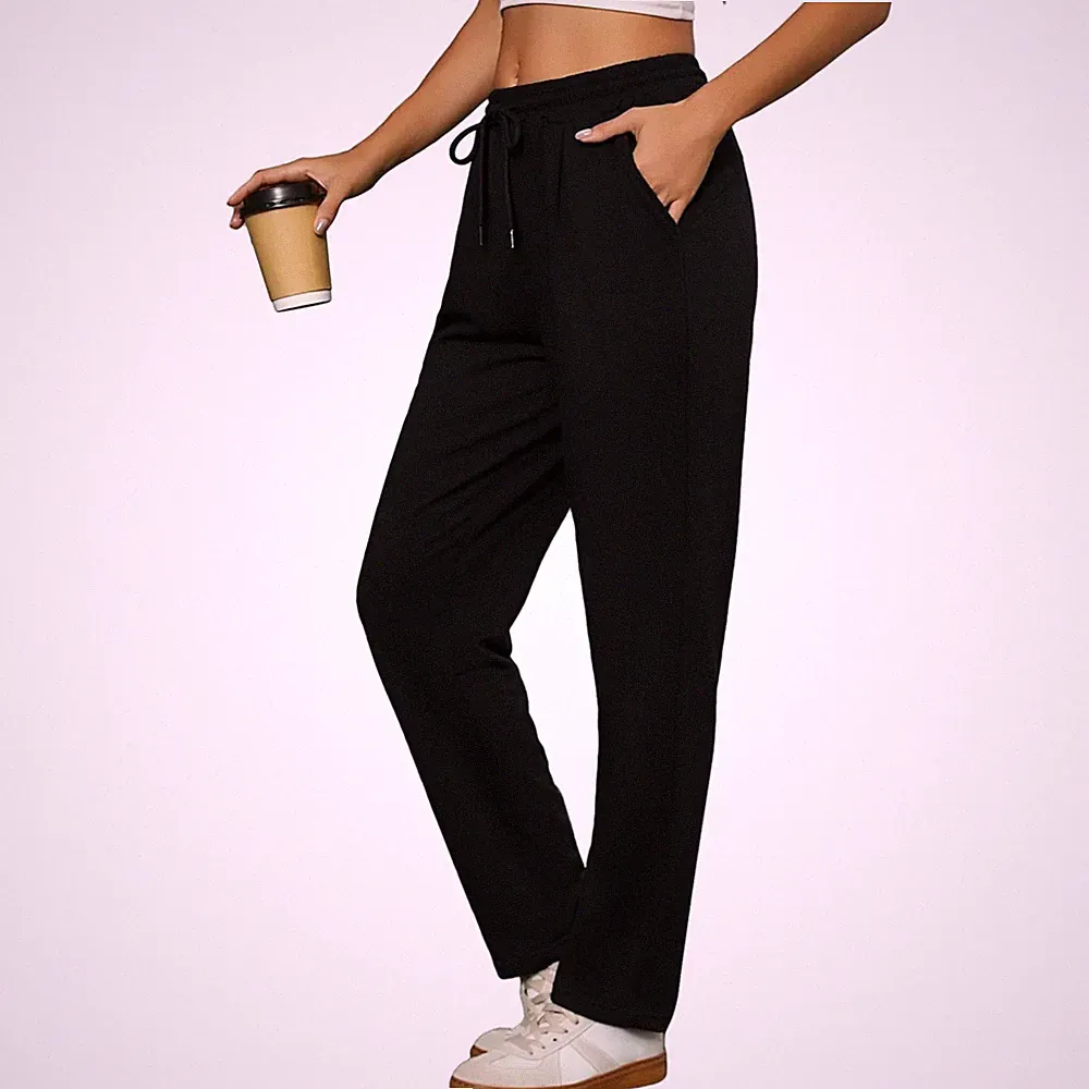 Jogginghose Damen Baumwolle Elastik Hohe Taille Taschen Sporthose bequem