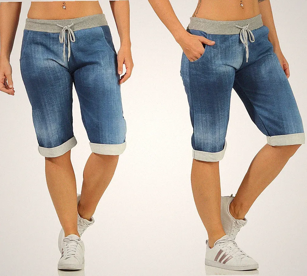 kurze Hose Damen Jogginghose Knielang Jogpants Jeans Druck Sweatshorts Caprihose