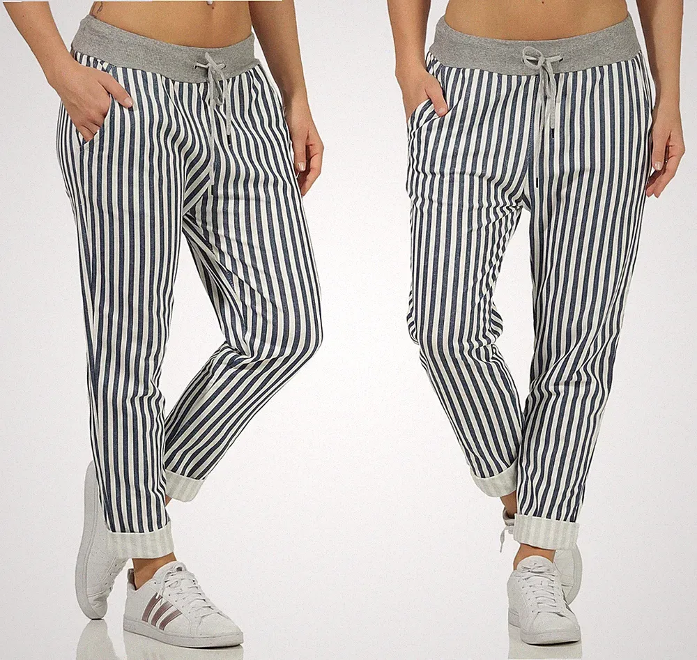 Jogginghose Damen leichte JOGPANTS Jersey Sweatpants gestreift Sporthose - 36-44