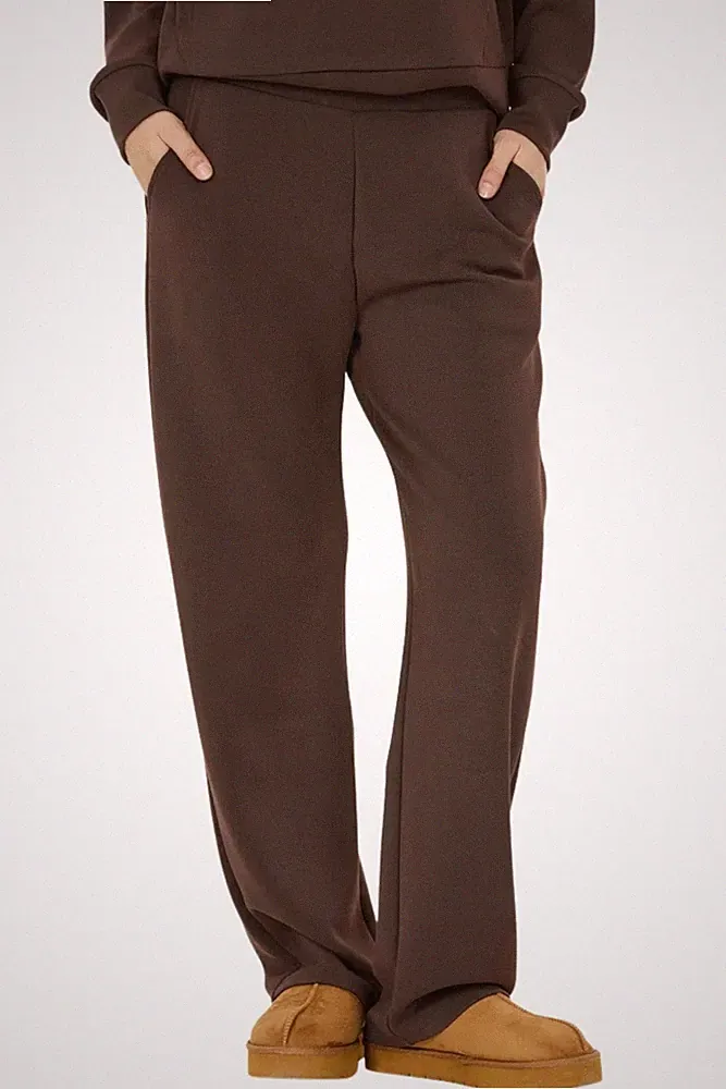 Jogginghose Damen Modal-Mix mittelhoher Bund Braun Athlecia Yunes Sporthose Lang