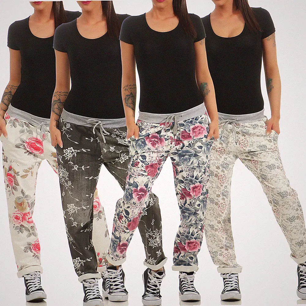 Jogginghose Damen Sport Freizeit Hose Jogger Blume Sommer Wellness Yoga BF 13