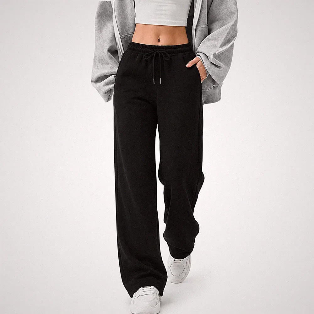 Jogginghose Damen Sweatpants Baumwolle Weites Bein Sporthose Yogahose