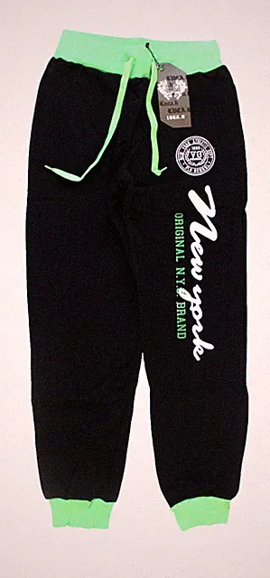 Jogginghose Damen XL schwarz mit grünen Bund Sweatpants Sporthose Luca H NEU