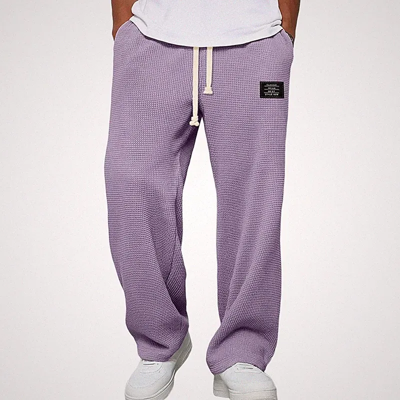 Jogginghose Herren Lang Weite Bein Hose Gerade Freizeithose mit Kordelzug Tasche