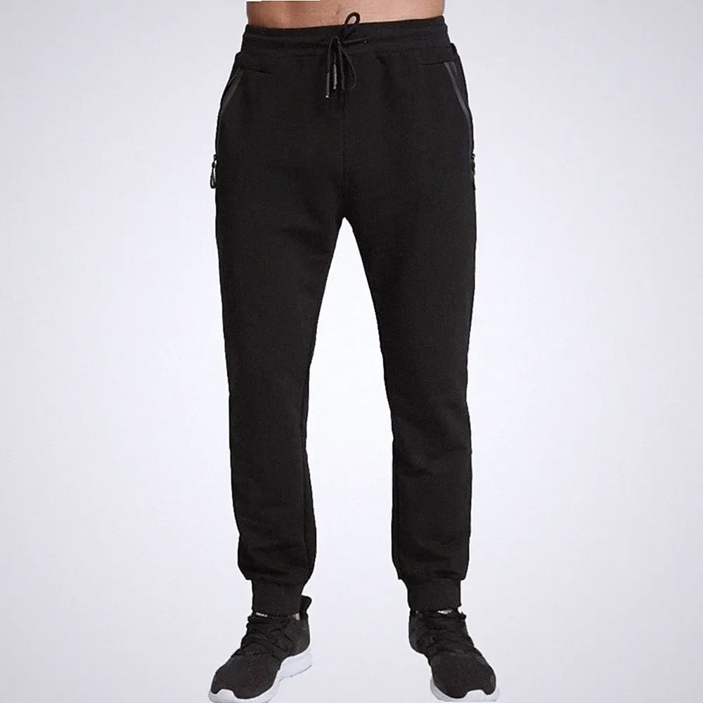 Jogginghose Herren Sportswear Baumwolle Fitnesshose mit Taschen Schwarz