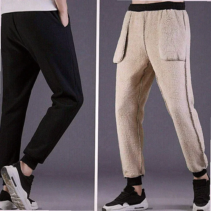 Jogginghose Herren Thermo Gefütterte Hose Warm Traininghose mit Kordelzug Tasche