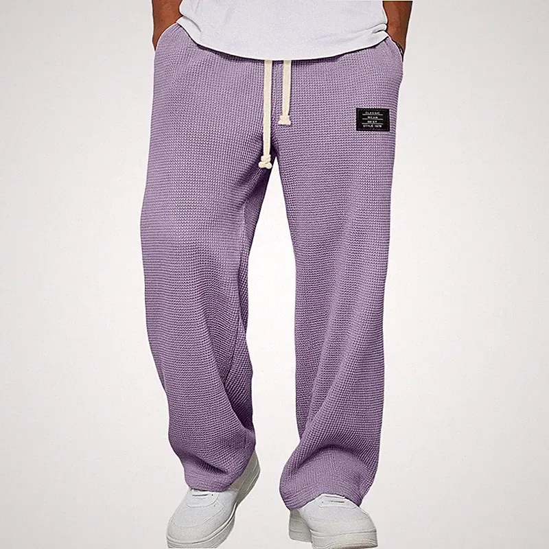 Jogginghose Herren Weite Bein Hose Gerade Freizeithose mit Kordelzug & Taschen