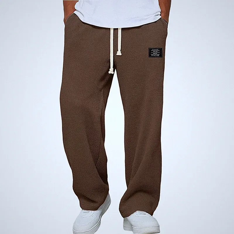 Jogginghose Herren Weite Bein Hose Gerade Freizeithose mit Kordelzug & Taschen