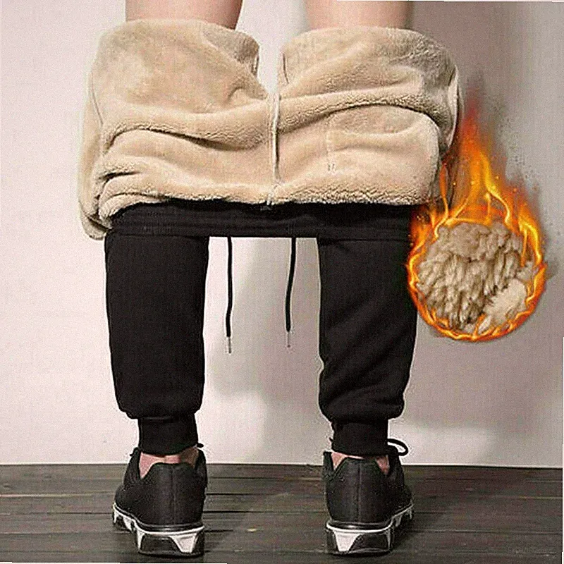 Jogginghose Herren Winter Fleece Gefüttert Warm Trainingshose mit Tasche Casual