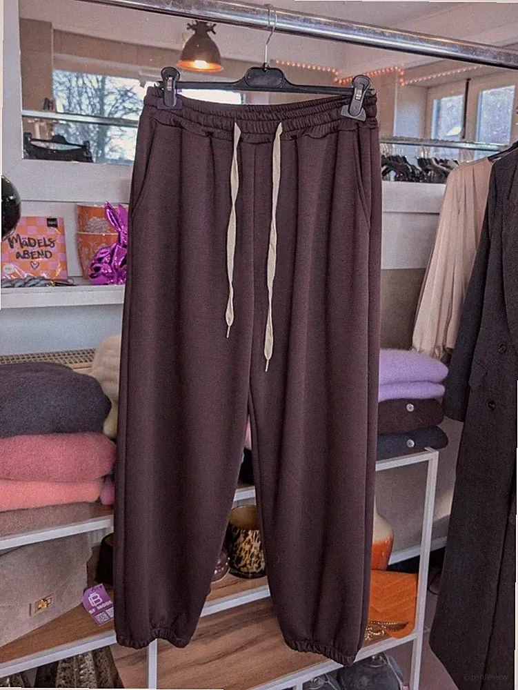 Jogginghose Pants Life Isn't Perfect Coffee Braun Viskose Pumphose - LAVIA